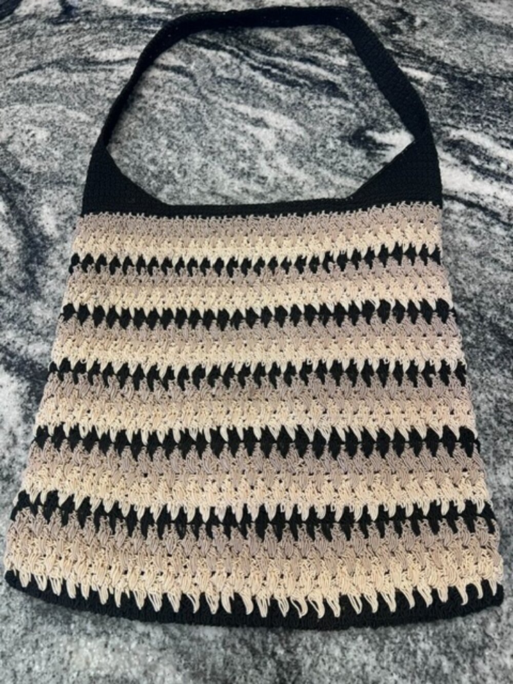 Vintage Crochet Black and Beige Handbag intricate detailing unique boho style